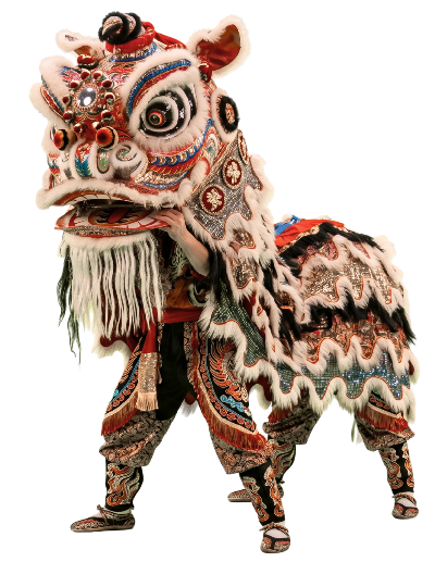 Traje tradicional de la danza del león chino en color rojo y dorado durante una festividad cultural, ideal para planificar viajes a China personalizados.